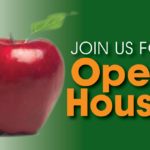 reads "Join Us for Open House" next to an apple