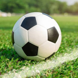 Soccer ball sitting on a soccer field